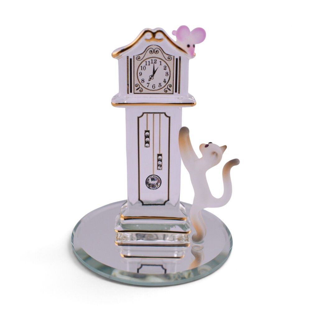 Glass Baron Hickory Dickory Clock S4 698 Cat Mouse & Clock /w Swarovski Crystals
